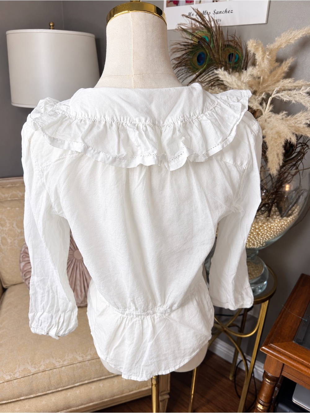 Lauren Ralph Lauren Petite White Ruffle Blouse 100% cotton - Picture 4 of 6